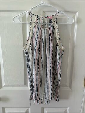 Candie's Cream Halter Top with Navy & Pink Accents
